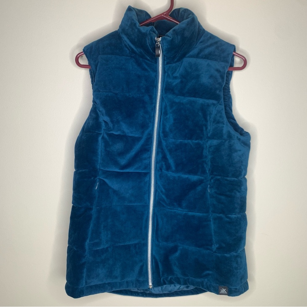 Women’s quilted velour sleeveless vest size‎ small Teal Zip Gorpcore Utility EUC